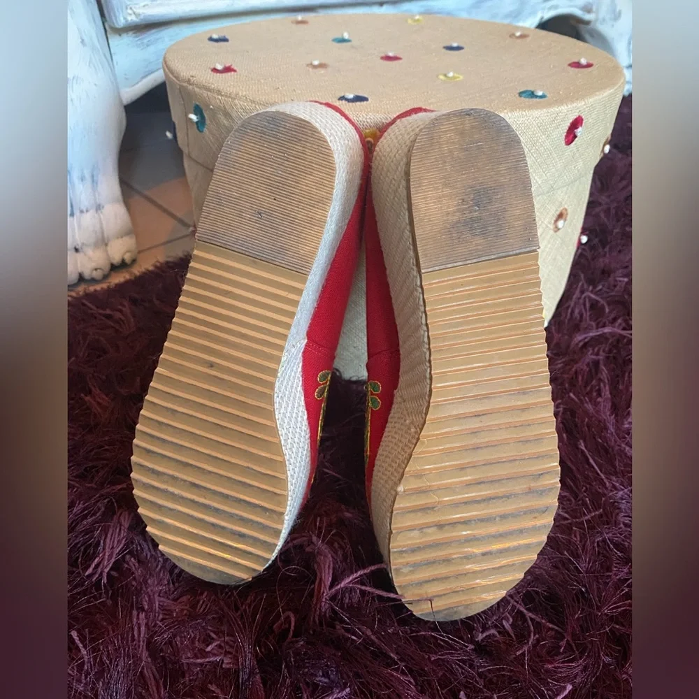 Guess Red Embroidered Platform Espadrilles